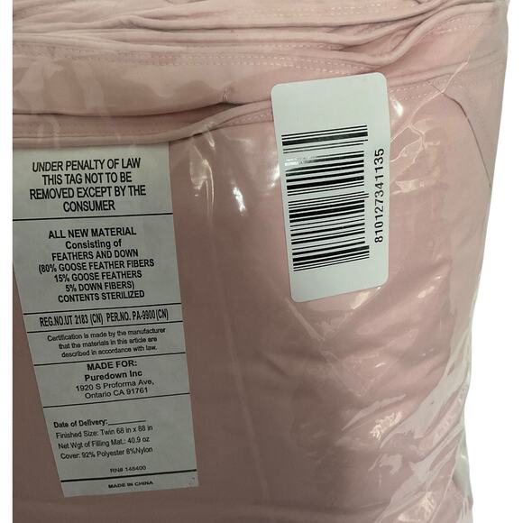 Unikome 360 Thread Count All Season Goose Down Feather Comforter Pink Twin - Picture 3 of 3